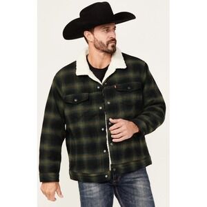 Levi's Plaid Print Relaxed Sherpa Trucker Jacket Dark Green Mens‎ Small